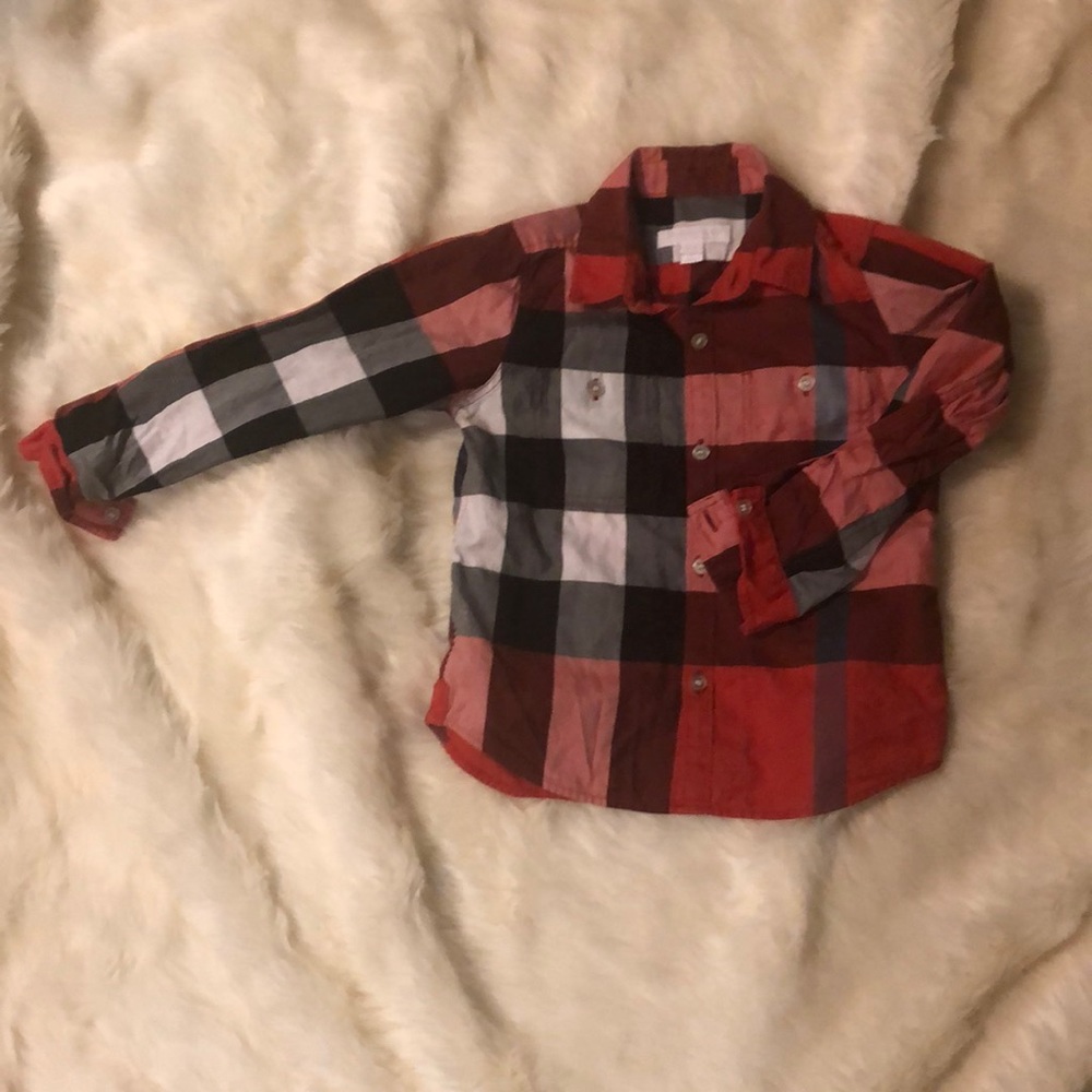 Red Checkered Burberry Long Sleeve Shirt